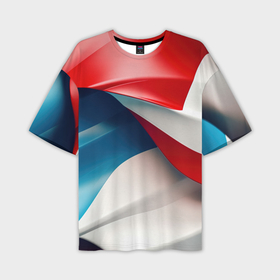 Мужская футболка oversize 3D с принтом Белые синие красные объемные волны в Белгороде,  |  | Тематика изображения на принте: 
