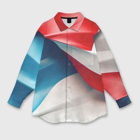 Мужская рубашка oversize 3D с принтом Белые синие красные объемные волны в Новосибирске,  |  | 