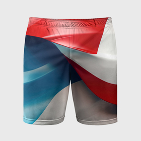 Мужские шорты спортивные с принтом Белые синие красные объемные волны в Белгороде,  |  | Тематика изображения на принте: 