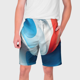 Мужские шорты 3D с принтом Объемная белая синяя красная текстура в Новосибирске,  полиэстер 100% | прямой крой, два кармана без застежек по бокам. Мягкая трикотажная резинка на поясе, внутри которой широкие завязки. Длина чуть выше колен | 