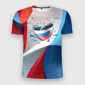 Мужская футболка 3D Slim с принтом Сердце в цветах флага России , 100% полиэстер с улучшенными характеристиками | приталенный силуэт, круглая горловина, широкие плечи, сужается к линии бедра | 