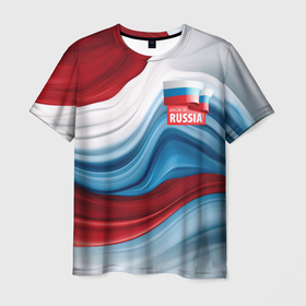 Мужская футболка 3D с принтом Флаг  России абстракт , 100% полиэфир | прямой крой, круглый вырез горловины, длина до линии бедер | 