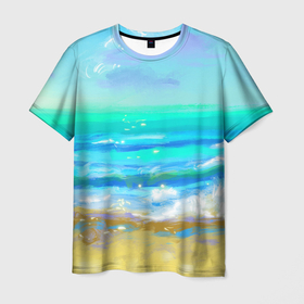 Мужская футболка 3D с принтом Море и пляж в Новосибирске, 100% полиэфир | прямой крой, круглый вырез горловины, длина до линии бедер | 