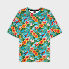 Мужская футболка oversize 3D с принтом Яркие гавайские цветочки в Курске,  |  | 
