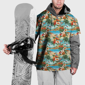 Накидка на куртку 3D с принтом Гавайский остров и цветы в Тюмени, 100% полиэстер |  | 
