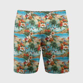 Мужские шорты спортивные с принтом Гавайский остров и цветы в Тюмени,  |  | 