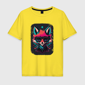 Мужская футболка хлопок Oversize с принтом Playful fox в Санкт-Петербурге, 100% хлопок | свободный крой, круглый ворот, “спинка” длиннее передней части | 