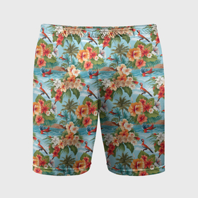 Мужские шорты спортивные с принтом Гавайские  цветы  паттерн в Тюмени,  |  | 