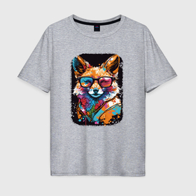 Мужская футболка хлопок Oversize с принтом Abstract Colorful Fox в Санкт-Петербурге, 100% хлопок | свободный крой, круглый ворот, “спинка” длиннее передней части | 