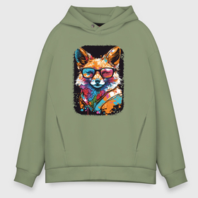 Мужское худи Oversize хлопок с принтом Abstract Colorful Fox в Рязани, френч-терри — 70% хлопок, 30% полиэстер. Мягкий теплый начес внутри —100% хлопок | боковые карманы, эластичные манжеты и нижняя кромка, капюшон на магнитной кнопке | 