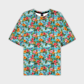 Мужская футболка oversize 3D с принтом Гавайские  цветочки  паттерн в Курске,  |  | 