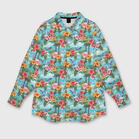 Мужская рубашка oversize 3D с принтом Гавайские  цветочки  паттерн в Курске,  |  | 