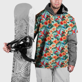 Накидка на куртку 3D с принтом Гавайские цветы и птицы в Петрозаводске, 100% полиэстер |  | 