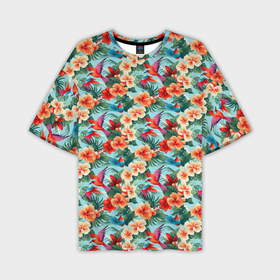 Мужская футболка oversize 3D с принтом Гавайские цветы и птицы в Петрозаводске,  |  | 