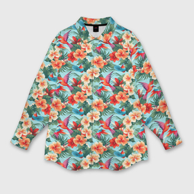 Мужская рубашка oversize 3D с принтом Гавайские цветы и птицы в Курске,  |  | 