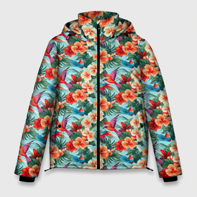 Мужская зимняя куртка 3D с принтом Гавайские цветы и птицы в Белгороде, верх — 100% полиэстер; подкладка — 100% полиэстер; утеплитель — 100% полиэстер | длина ниже бедра, свободный силуэт Оверсайз. Есть воротник-стойка, отстегивающийся капюшон и ветрозащитная планка. 

Боковые карманы с листочкой на кнопках и внутренний карман на молнии. | 