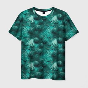 Мужская футболка 3D с принтом Абстрактные зеленые шишки в Новосибирске, 100% полиэфир | прямой крой, круглый вырез горловины, длина до линии бедер | 