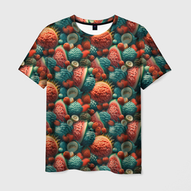 Мужская футболка 3D с принтом Тропические фрукты паттерн в Тюмени, 100% полиэфир | прямой крой, круглый вырез горловины, длина до линии бедер | 