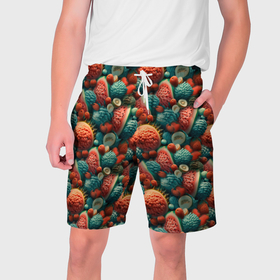 Мужские шорты 3D с принтом Тропические фрукты паттерн в Кировске,  полиэстер 100% | прямой крой, два кармана без застежек по бокам. Мягкая трикотажная резинка на поясе, внутри которой широкие завязки. Длина чуть выше колен | 