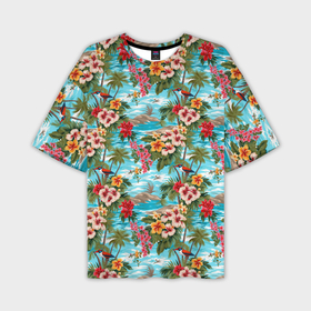 Мужская футболка oversize 3D с принтом Разноцветные  гавайские цветы в Тюмени,  |  | 