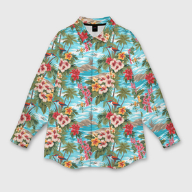 Мужская рубашка oversize 3D с принтом Разноцветные  гавайские цветы в Тюмени,  |  | 