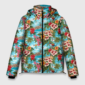 Мужская зимняя куртка 3D с принтом Разноцветные  гавайские цветы в Тюмени, верх — 100% полиэстер; подкладка — 100% полиэстер; утеплитель — 100% полиэстер | длина ниже бедра, свободный силуэт Оверсайз. Есть воротник-стойка, отстегивающийся капюшон и ветрозащитная планка. 

Боковые карманы с листочкой на кнопках и внутренний карман на молнии. | 