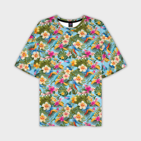 Мужская футболка oversize 3D с принтом Разноцветные  цветочки  гавайские в Тюмени,  |  | 