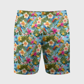 Мужские шорты спортивные с принтом Разноцветные  цветочки  гавайские в Тюмени,  |  | 
