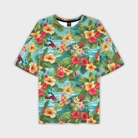Мужская футболка oversize 3D с принтом Летние гавайские цветочки в Курске,  |  | 