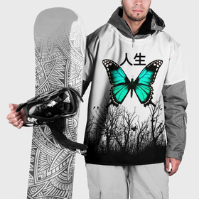 Накидка на куртку 3D с принтом с бабочкой на фоне японского иероглифа в Новосибирске, 100% полиэстер |  | 