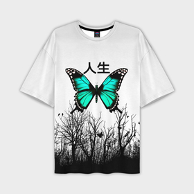 Мужская футболка oversize 3D с принтом с бабочкой на фоне японского иероглифа в Белгороде,  |  | 