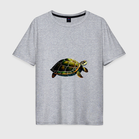 Мужская футболка хлопок Oversize с принтом Морская черепаха: вид сбоку в Кировске, 100% хлопок | свободный крой, круглый ворот, “спинка” длиннее передней части | Тематика изображения на принте: 