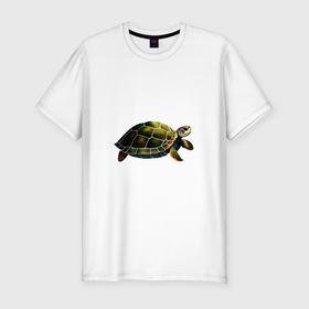 Мужская футболка хлопок Slim с принтом Морская черепаха: вид сбоку в Санкт-Петербурге, 92% хлопок, 8% лайкра | приталенный силуэт, круглый вырез ворота, длина до линии бедра, короткий рукав | 