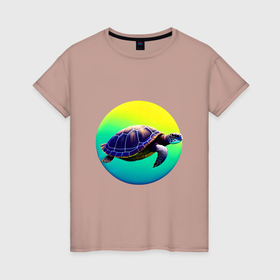 Женская футболка хлопок с принтом Плывущая морская черепаха , 100% хлопок | прямой крой, круглый вырез горловины, длина до линии бедер, слегка спущенное плечо | 