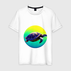 Мужская футболка хлопок с принтом Плывущая морская черепаха , 100% хлопок | прямой крой, круглый вырез горловины, длина до линии бедер, слегка спущенное плечо. | Тематика изображения на принте: 
