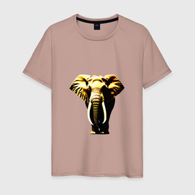 Мужская футболка хлопок с принтом Саванный слон в Петрозаводске, 100% хлопок | прямой крой, круглый вырез горловины, длина до линии бедер, слегка спущенное плечо. | 