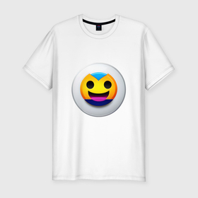 Мужская футболка хлопок Slim с принтом Смеющийся смайлик в Тюмени, 92% хлопок, 8% лайкра | приталенный силуэт, круглый вырез ворота, длина до линии бедра, короткий рукав | Тематика изображения на принте: 