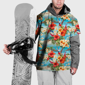 Накидка на куртку 3D с принтом Светлый гавайский фон и цветы в Курске, 100% полиэстер |  | Тематика изображения на принте: 