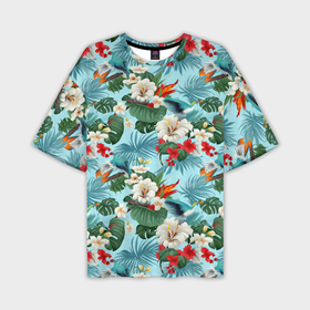 Мужская футболка oversize 3D с принтом Белые гавайские цветы в Курске,  |  | 