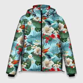Мужская зимняя куртка 3D с принтом Белые гавайские цветы в Тюмени, верх — 100% полиэстер; подкладка — 100% полиэстер; утеплитель — 100% полиэстер | длина ниже бедра, свободный силуэт Оверсайз. Есть воротник-стойка, отстегивающийся капюшон и ветрозащитная планка. 

Боковые карманы с листочкой на кнопках и внутренний карман на молнии. | Тематика изображения на принте: 