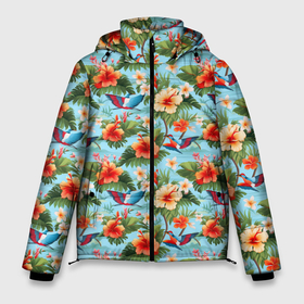Мужская зимняя куртка 3D с принтом Разные  гавайские  цветочки в Тюмени, верх — 100% полиэстер; подкладка — 100% полиэстер; утеплитель — 100% полиэстер | длина ниже бедра, свободный силуэт Оверсайз. Есть воротник-стойка, отстегивающийся капюшон и ветрозащитная планка. 

Боковые карманы с листочкой на кнопках и внутренний карман на молнии. | 