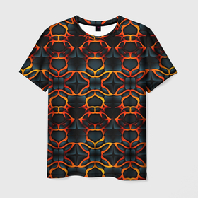 Мужская футболка 3D с принтом Оранжевые неоновые объекты в Белгороде, 100% полиэфир | прямой крой, круглый вырез горловины, длина до линии бедер | 