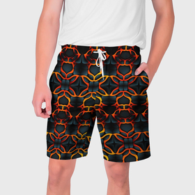Мужские шорты 3D с принтом Оранжевые неоновые объекты в Белгороде,  полиэстер 100% | прямой крой, два кармана без застежек по бокам. Мягкая трикотажная резинка на поясе, внутри которой широкие завязки. Длина чуть выше колен | 