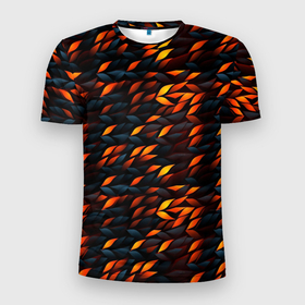 Мужская футболка 3D Slim с принтом Black orange texture , 100% полиэстер с улучшенными характеристиками | приталенный силуэт, круглая горловина, широкие плечи, сужается к линии бедра | Тематика изображения на принте: 