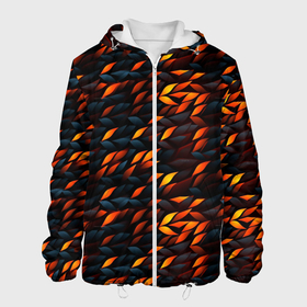 Мужская куртка 3D с принтом Black orange texture в Екатеринбурге, ткань верха — 100% полиэстер, подклад — флис | прямой крой, подол и капюшон оформлены резинкой с фиксаторами, два кармана без застежек по бокам, один большой потайной карман на груди. Карман на груди застегивается на липучку | 