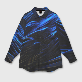 Мужская рубашка oversize 3D с принтом Черные синие волны абстракция в Новосибирске,  |  | 