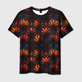 Мужская футболка 3D с принтом Оранжевые неоновые листья в Курске, 100% полиэфир | прямой крой, круглый вырез горловины, длина до линии бедер | Тематика изображения на принте: 