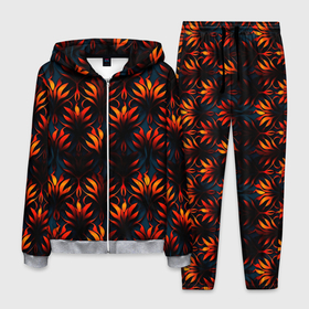 Мужской костюм 3D с принтом Оранжевые неоновые листья в Курске, 100% полиэстер | Манжеты и пояс оформлены тканевой резинкой, двухслойный капюшон со шнурком для регулировки, карманы спереди | Тематика изображения на принте: 