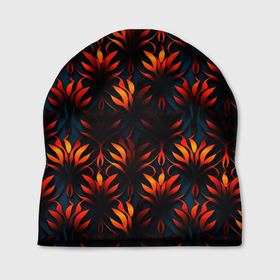 Шапка 3D с принтом Оранжевые неоновые листья в Курске, 100% полиэстер | универсальный размер, печать по всей поверхности изделия | Тематика изображения на принте: 