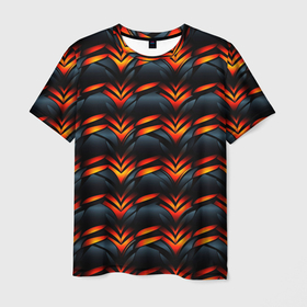 Мужская футболка 3D с принтом Orange abstract black , 100% полиэфир | прямой крой, круглый вырез горловины, длина до линии бедер | 